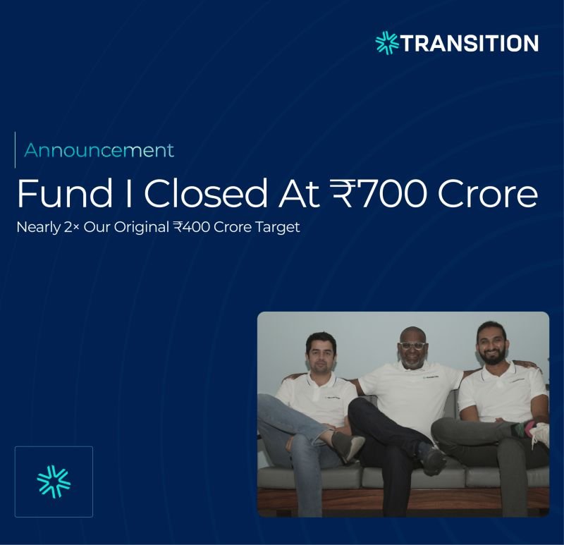 Transition VC closes its debut fund at ₹700 crore, backing India’s energy-transition startups across electrification, storage, decarbonisation, and alternate fuels.