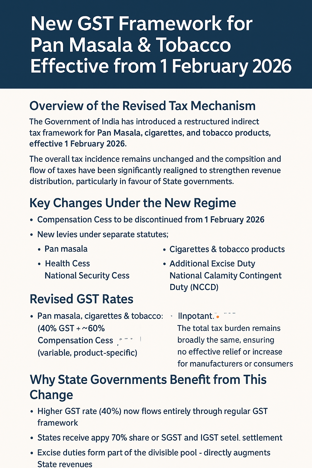 New GST Framework for Pan Masala & Tobacco Effective from 1 February 2026: