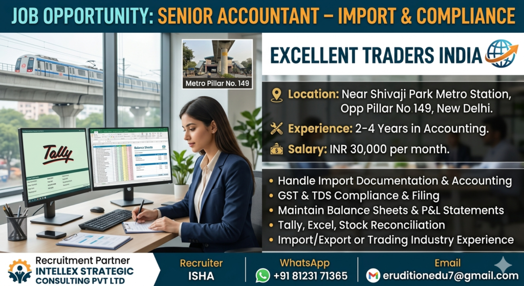Senior Accountant Job in Delhi | Accounting, Taxation & Compliances.