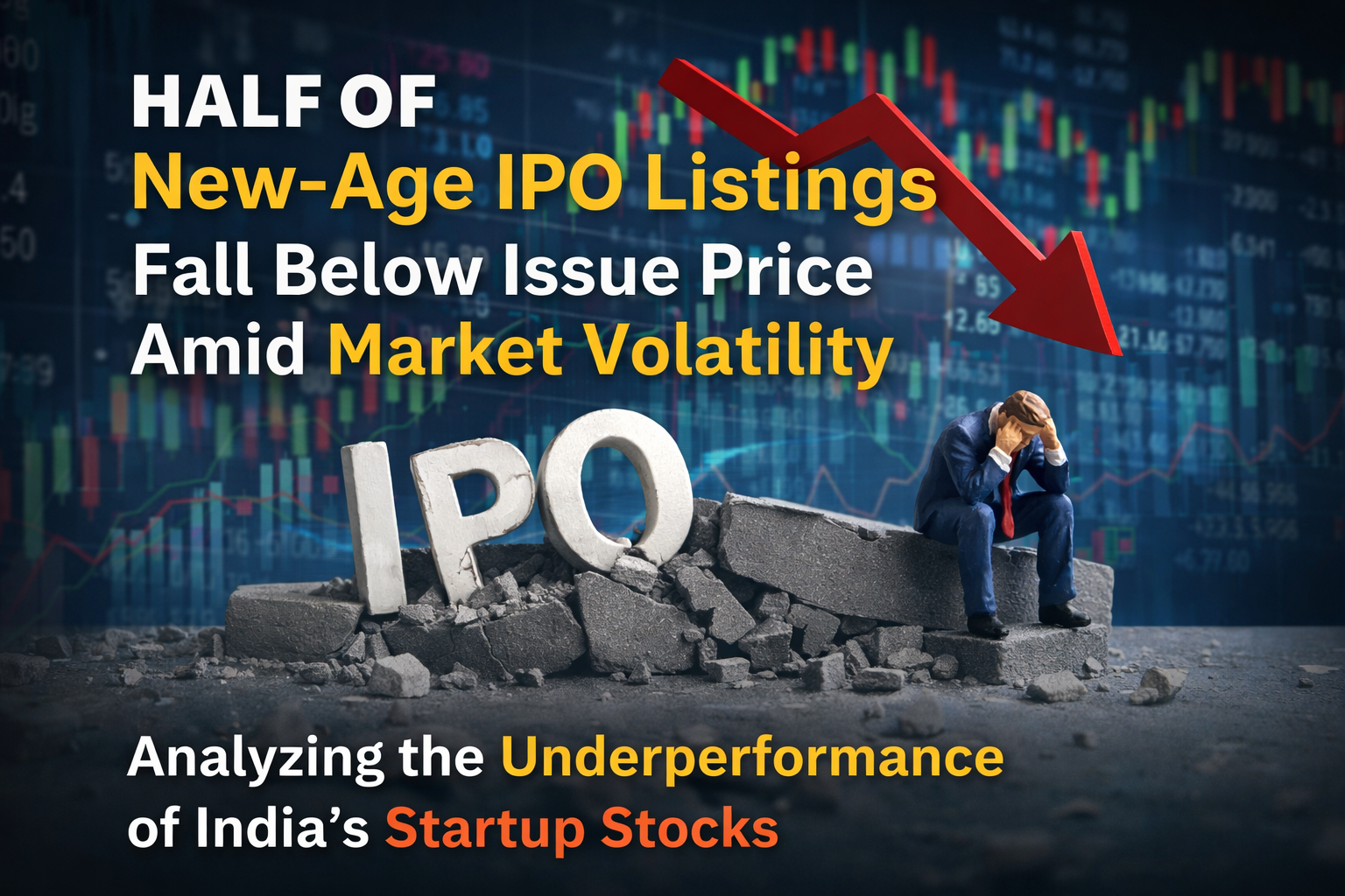 Half of New-Age IPO Listings Fall Below Issue Price Amid Market Volatility: A Deep Dive into India’s Startup Stock Reality.