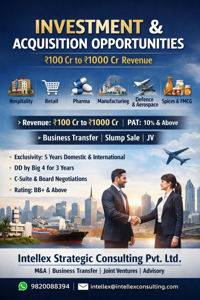 Mid-Market Investment & Strategic Acquisition Opportunities (₹100–₹1000 Cr Revenue): Seeking Profitable Businesses Across Key Sectors