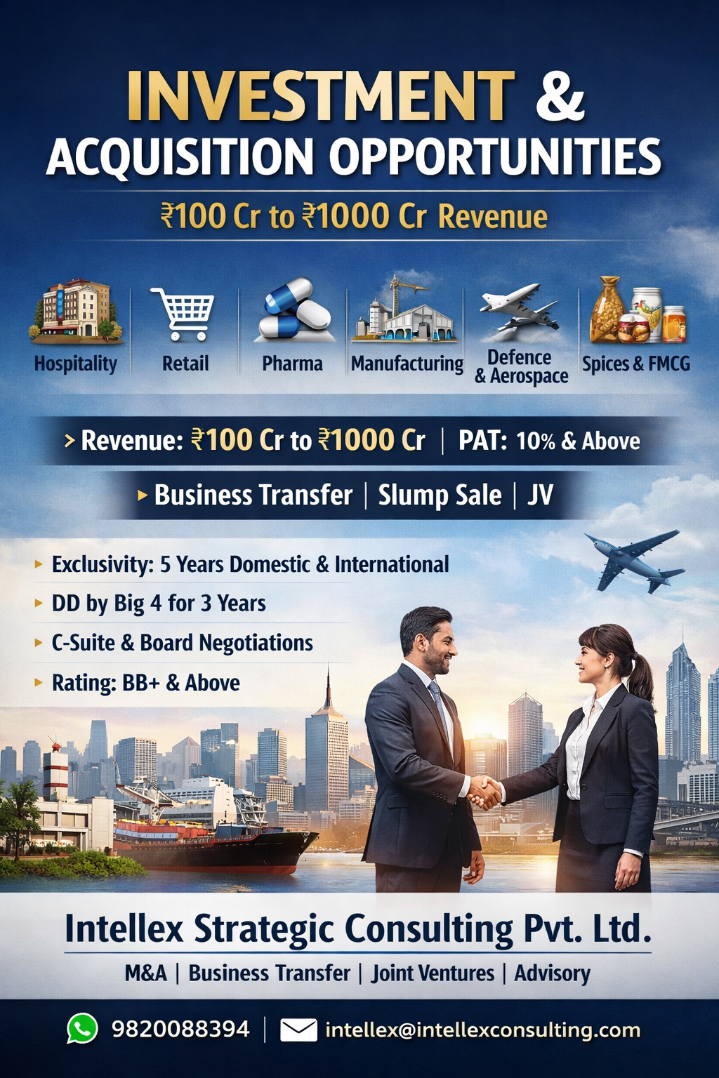 Mid-Market Investment & Strategic Acquisition Opportunities (₹100–₹1000 Cr Revenue): Seeking Profitable Businesses Across Key Sectors