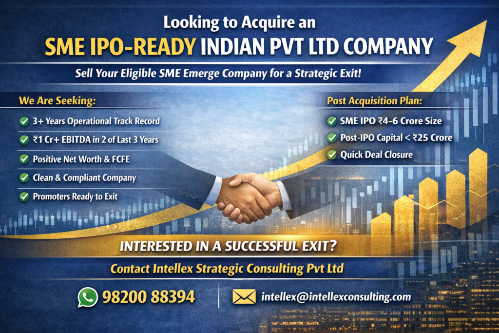 Looking to Acquire SME IPO-Ready Indian Pvt Ltd Company | High-Value Exit Opportunity for Promoters | Fast Track SME Listing Deal.