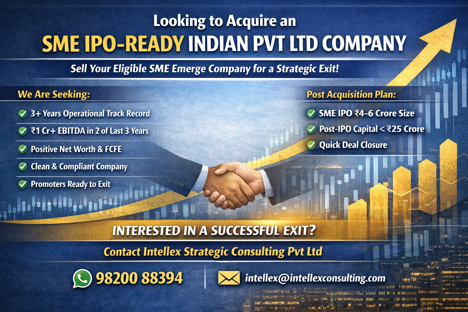 Looking to Acquire SME IPO-Ready Indian Pvt Ltd Company | High-Value Exit Opportunity for Promoters | Fast Track SME Listing Deal.