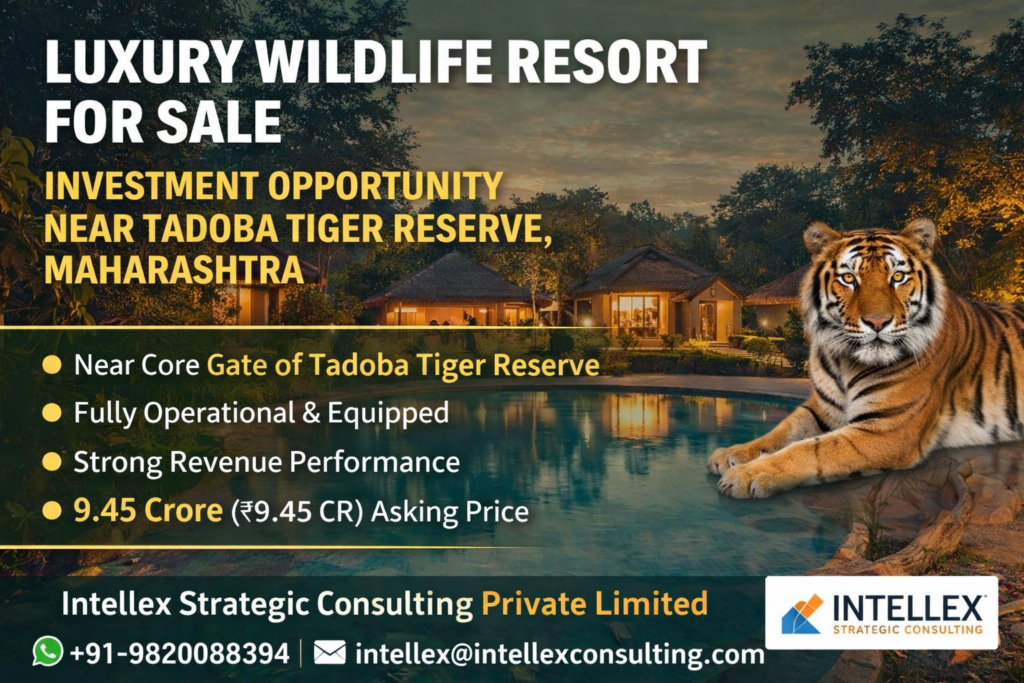 Luxury Wildlife Resort for Sale Near Tadoba Tiger Reserve - High Potential Hospitality Investment Opportunity in Maharashtra.
