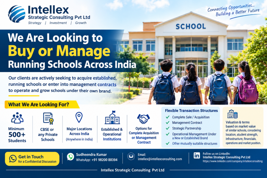 We Are Looking to Buy or Manage Running Schools Across India.